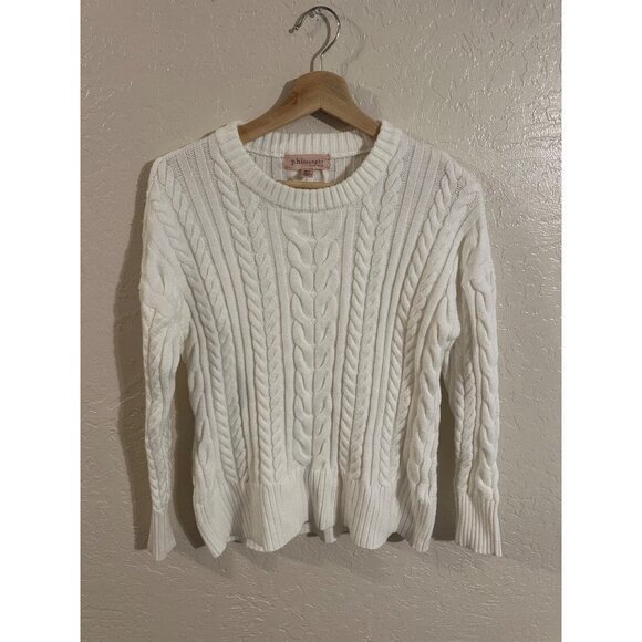 Philosophy Ivory Crewneck Winter Cable Knit Sweater - Picture 1 of 8